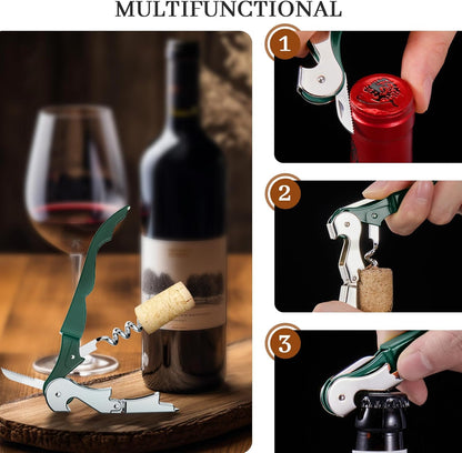 HYZ 2-Pack Wine Opener Waiter Corkscrew, Professional Wine Key for Servers, Bartender, with Foil Cutter, Manual Wine Bottle Opener Double Hinged (Black)