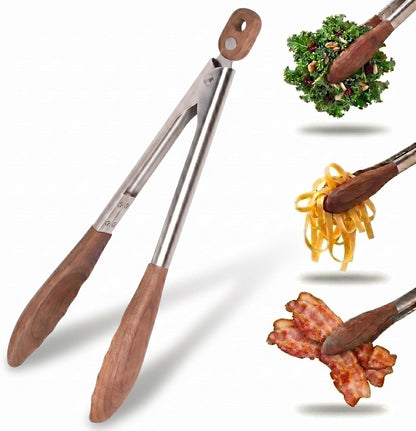 Salt & York 11-Inch Olive Wood Tongs, Long Handle Kitchen Tongs for Cooking, Salad, Pasta, and Grilling, Farmhouse Style Kitchen & Cookware, Ideal for Entertaining, Wedding and Housewarming Gift