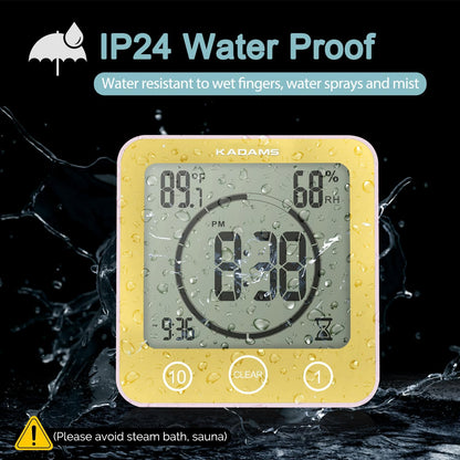 KADAMS Shower Clock Waterproof Bathroom Timer – Digital Wall Clock with Countdown, Magnetic Kitchen Clock with Temperature & Humidity, Suction Cup for Kids Shower Spa Cook Bath (Black)