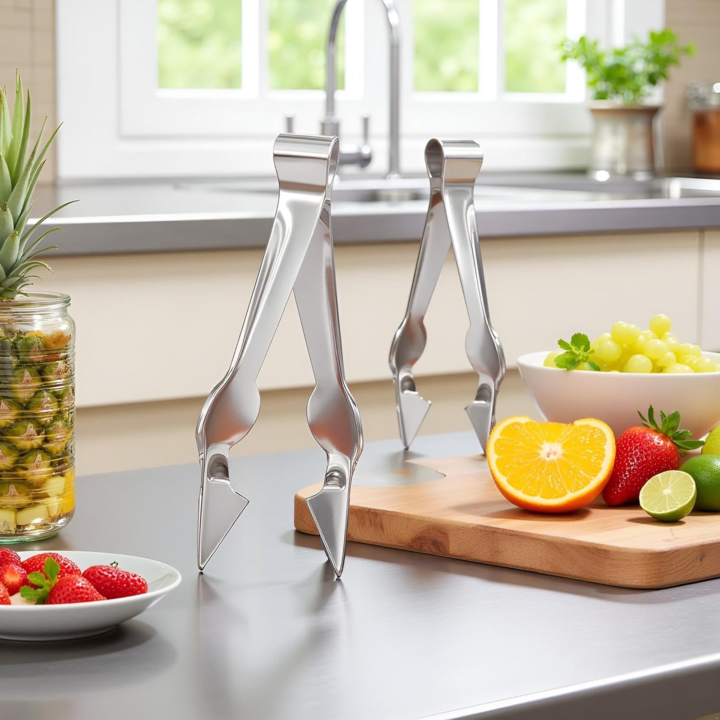 2Pcs Multi-Functional Fruit & Vegetable Stem Remover Clip, Strawberry Huller, Pineapple Eye Remover, Kitchen Gadget, Silver Stainless Steel Handle