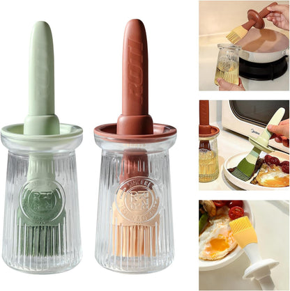 Oil Dispenser with Brush - Glass Olive Oil Dispenser for Kitchen, 3 IN 1 Oil Dispenser Bottle with Silicone Basting Brush for Cooking Vinegar Sauce BBQ Grill Frying (Green)