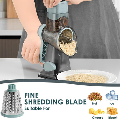 Rotary Cheese Grater with Handle, Shredder Slicer Grinder 3 Stainless Steel Blades Manual Cheese Cutter Hand Crank Graters for Kitchen Potato Zucchini Carrot Potato Vegetable Nuts Chocolate