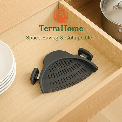 Smart Pots Food Strainer, Clip-On Silicone Colander, Heat-Resistant by TerraHome (Black)