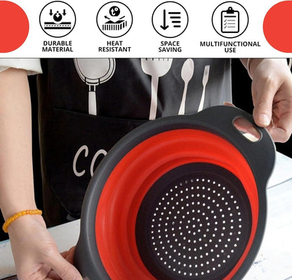 White Round Silicone Collapsible Colander – Silicone Round Kitchen Strainers with Plastic Handles Small Foldable Kitchen Strainer Perfect for Draining Pasta Vegetable and Fruit