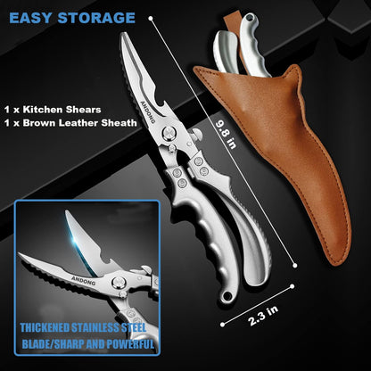 ANDONG Upgrade Heavy Duty Stainless Steel Kitchen Scissors - Professional Poultry Shears for Bone, Meat, Chicken, Fish, Turkey, Vegetables,Spring Loaded Multipurpose Ultra Sharp Utility Scissors