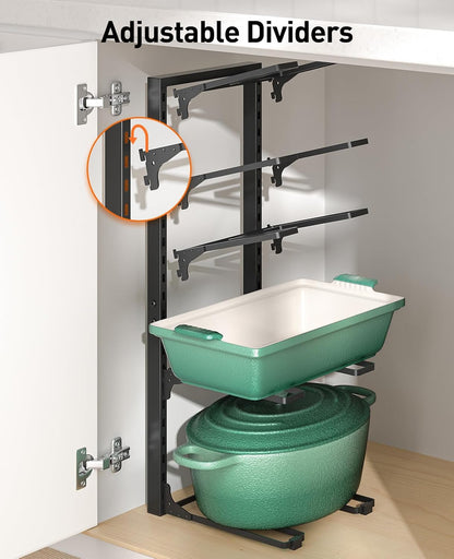 ORDORA Pots and Pans Organizer for Cabinet 16.61 Height, 8 Tier Pot Organizers Rack with 3 DIY Methods, Adjustable Pan Organizer under Cabinet Kitchen Organization and Storage