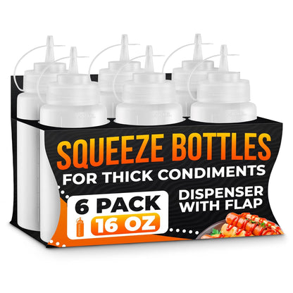 Set of 3 Inverted Condiment Squeeze Bottles 16 oz – Upgraded Design with Added Sealing Gaskets, Self-Closing Valve, Easy-to-Fill Clear Bottles for Sauces, Dressings, Ketchup, Mustard for Everyday Use