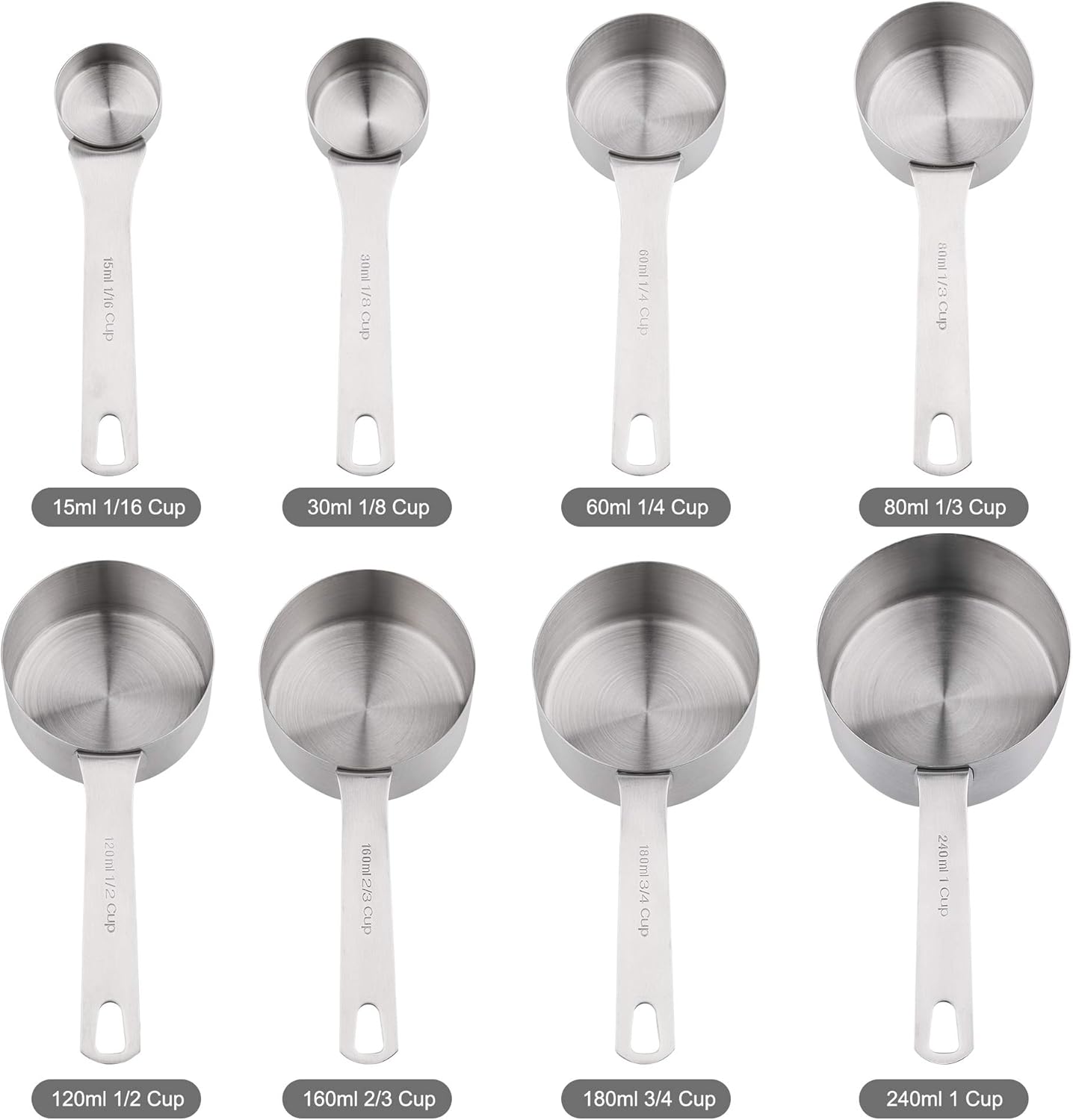 Measuring Cups Set, 18/8 Stainless Steel Measuring Cups and Spoons Set, 8 Kitchen Measuring cups & 9 Baking Measuring Spoons & Magnetic Conversion Chart&Leveler&Rings-Metal Measure Cups&Spoons