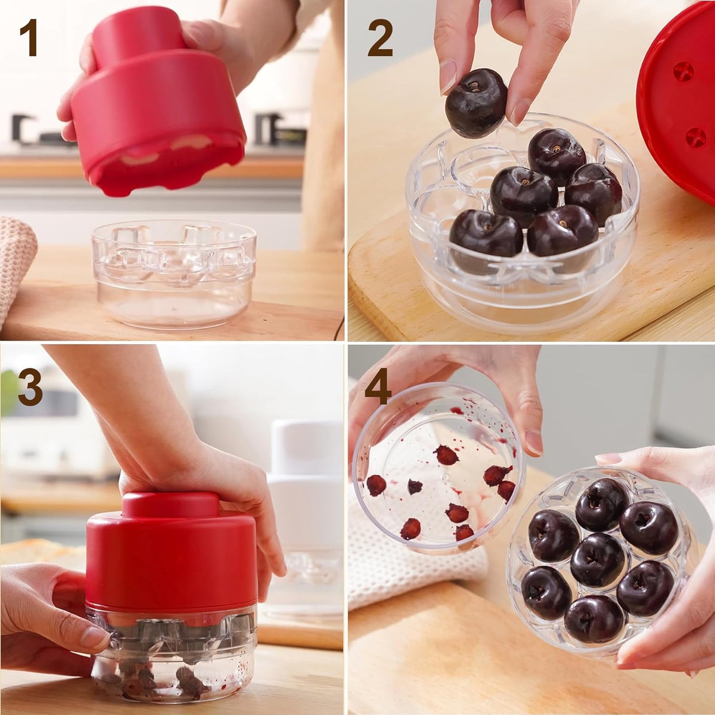 Multi Cherry Pitter Tool, Cherry Stone Remover for Multiple Cherries, Remove 7 Stones One Time, Fruit Pit Stoner for Kitchen Cherry Jam, Quick-Release Multi-Cherry & Olive Pitter (Red)