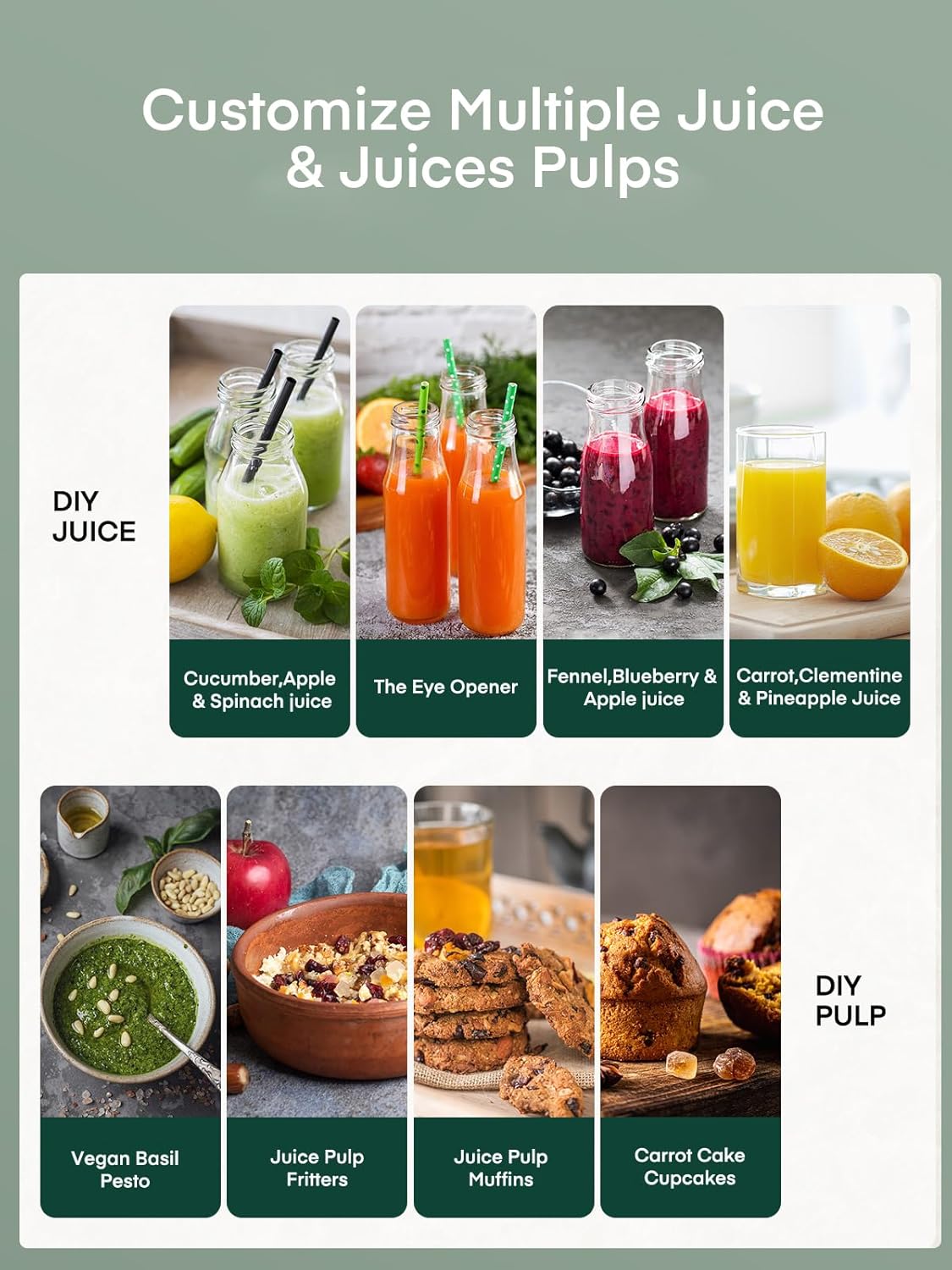 Juicer Machines, Juilist 3" Wide Mouth Juicer Extractor Max Power 800W, for Vegetable and Fruit with 3-Speed Setting, 400W Motor, Easy to Clean