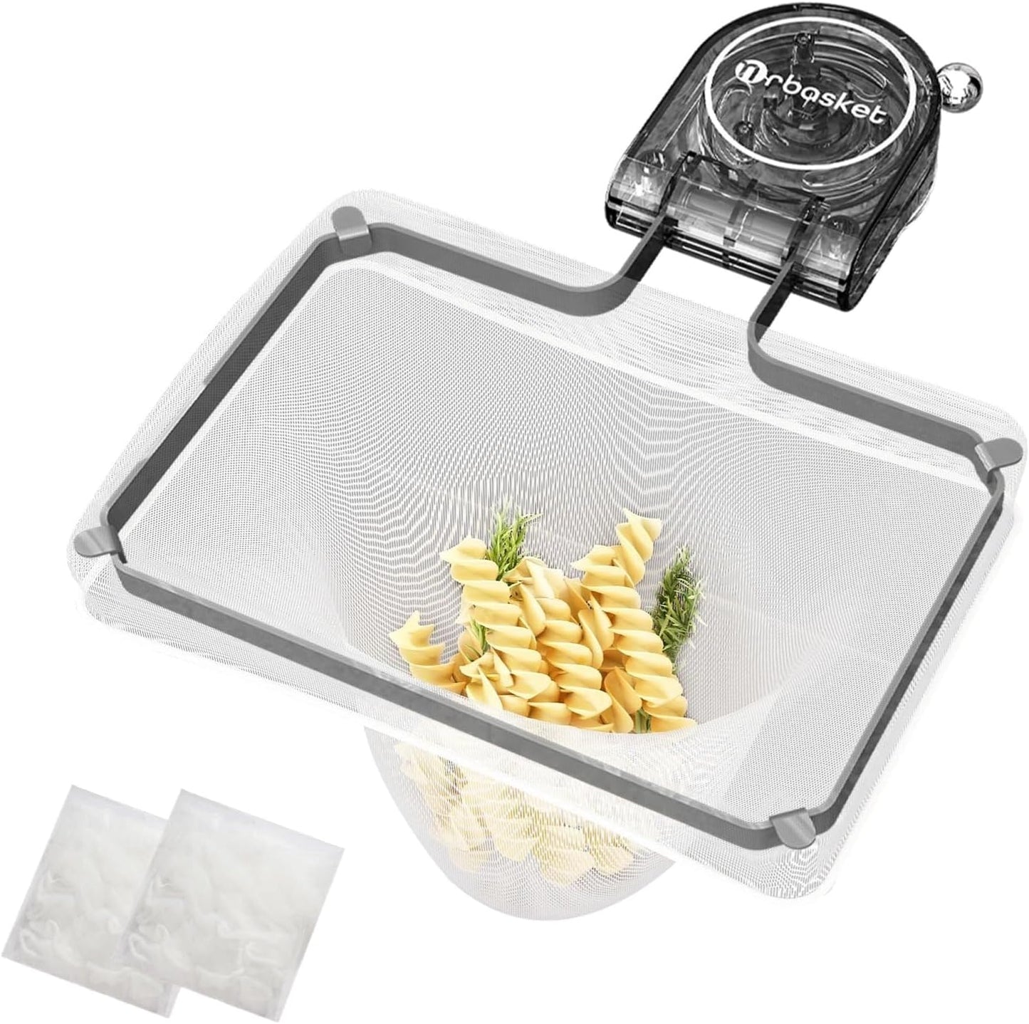 Kitchen Sink Strainer with 100 PCS Filter Mesh Bag, Food Waste Filter Basket, Suction Cup Folding Washing Vegetables and Fruits Drying Bag Holder(Silver)