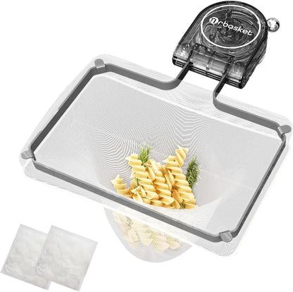 Kitchen Sink Strainer with 100 PCS Filter Mesh Bag, Food Waste Filter Basket, Suction Cup Folding Washing Vegetables and Fruits Drying Bag Holder(Silver)