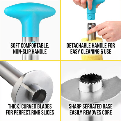 Zulay Kitchen Stainless Steel Pineapple Corer & Slicer – Heavy Duty Pineapple Cutter & Eye Removal Tool – Effortless Core Remover Tool with Sharp Reinforced Blade & Ergonomic Handle - Light Blue