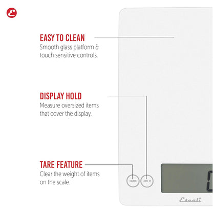 Escali Arti Glass Food Scale Digital Countertop Kitchen, Baking and Cooking Scale with Nutrition and Calorie Counter, 15-Pound Capacity, 9" x 6.5" x .75", Gray Storm