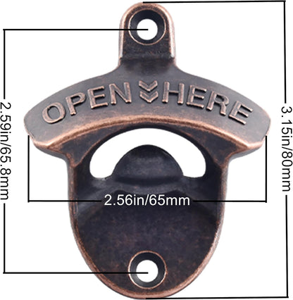 Vintage Copper Bottle Cap Opener Wall Mount, Retro Beer Bottle Opener with Screws for Homes Kitchen (Pack of 2)