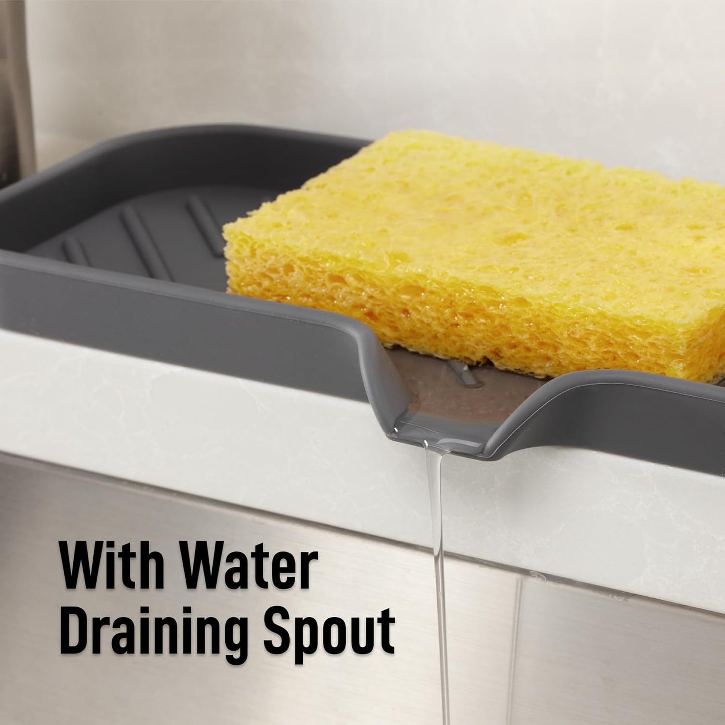 Zulay Kitchen (9x3.5in Sponge Holder for Kitchen Sink - Flexible Heavy-duty Multipurpose Sink Caddy - Counter Organizer for Kitchen, Bathroom, Makeup, Trinkets & More! (Grey)