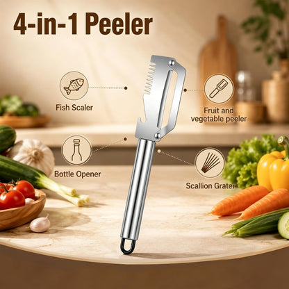 Multifunctional Vegetable Peeler 2-Pack, 3-in-1 Kitchen Peeler with Julienne Grater & Bottle Opener, Durable Stainless Steel Handle for Potato, Carrot, Apple (B)