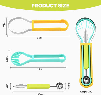 2 PCS Melon Baller Scoop Set, 4 in 1 Stainless Steel Stainless Steel Fruit Tool Set, Fruit Carving Tools for Dig Pulp Separator, Watermelon Cutter Slicer Fruit Scooper (Green + Purple)