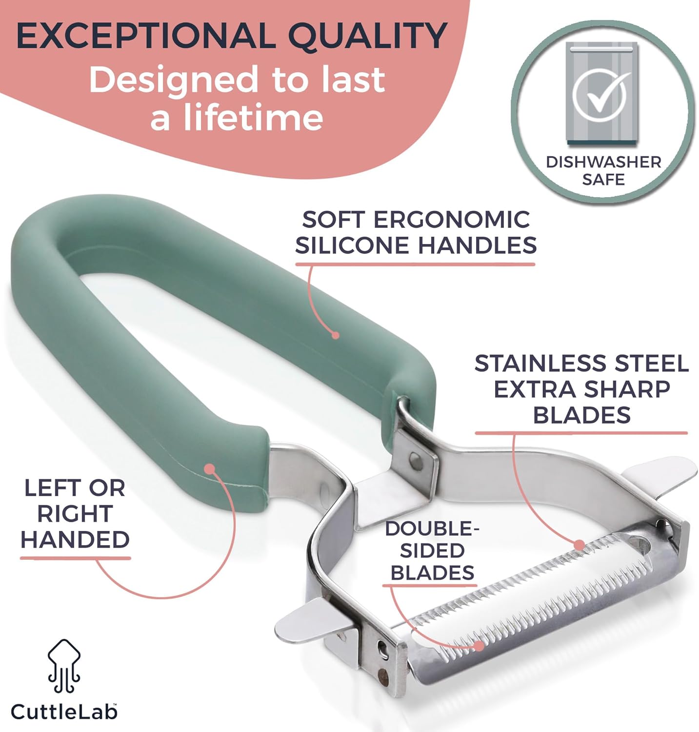CuttleLab Vegetable Peeler Set – Serrated, Straight & Wide Blades- great apple peeler & potato peelers, Carrots, Zucchini, Cucumbers – Soft Grip Handle- Eye Remover – Dishwasher Safe (3, Country Chic)
