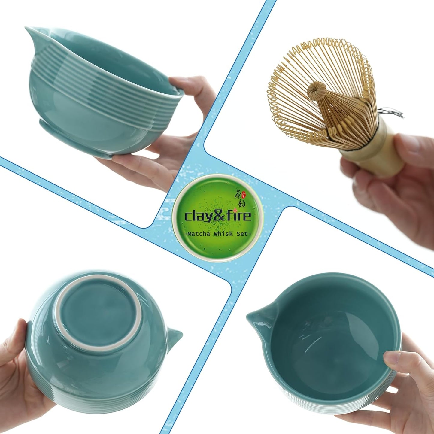 Clay&Fire Matcha Whisk Set, 9 pcs Ceramic Matcha Set, Gifts for Women,Matcha Bowl with Spout and Whisk, Matcha Kit for Matcha Lovers, Gift Mother's Day, Birthday, Anniversary