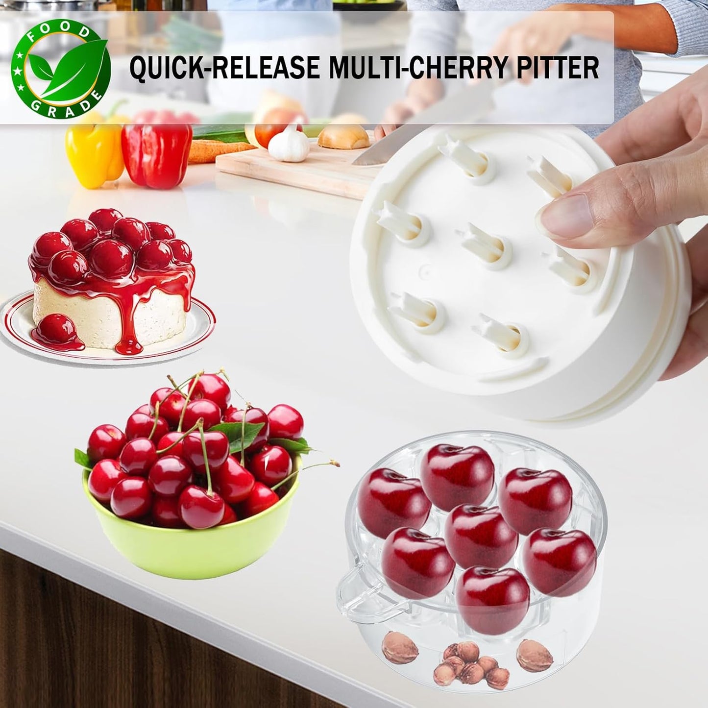 Cherry Pitter Tool 7-in-1, Portable Cherries Seed Remover, Fruit Pit Core Remover for Make Fresh Cherry Dishes, Cherry Pie and Jam and Cocktail Cherries