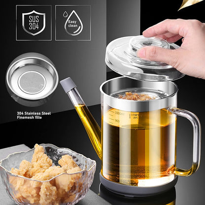 Gravy Fat Separator,1000ML Transparent Heat Resistant Glassware and Cover,with Stainless Steel Strainer,Silicone Bottom Cover and Stopper,
