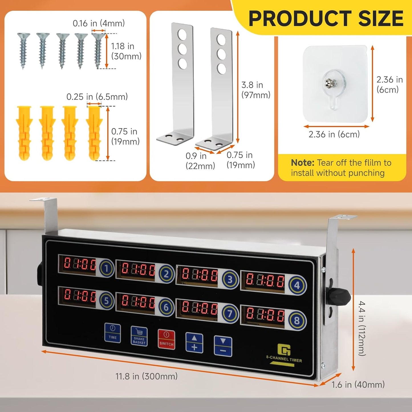 Commercial Kitchen Timers for Cooking, 8 Channel Timer for Commercial Kitchens, Heavy-Duty Loud Alarm Timer for Restaurants, Stainless Steel, LED Technology