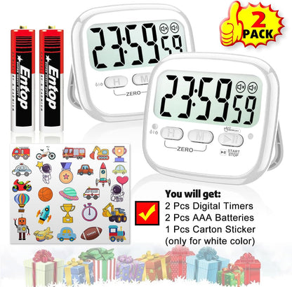 AyayaBoss 2-Pack Magnetic Kitchen Timers for Cooking, Digital Stop Watch Countdown Timer for Kids, Teachers, Classroom, Office, Exercise - Battery Included