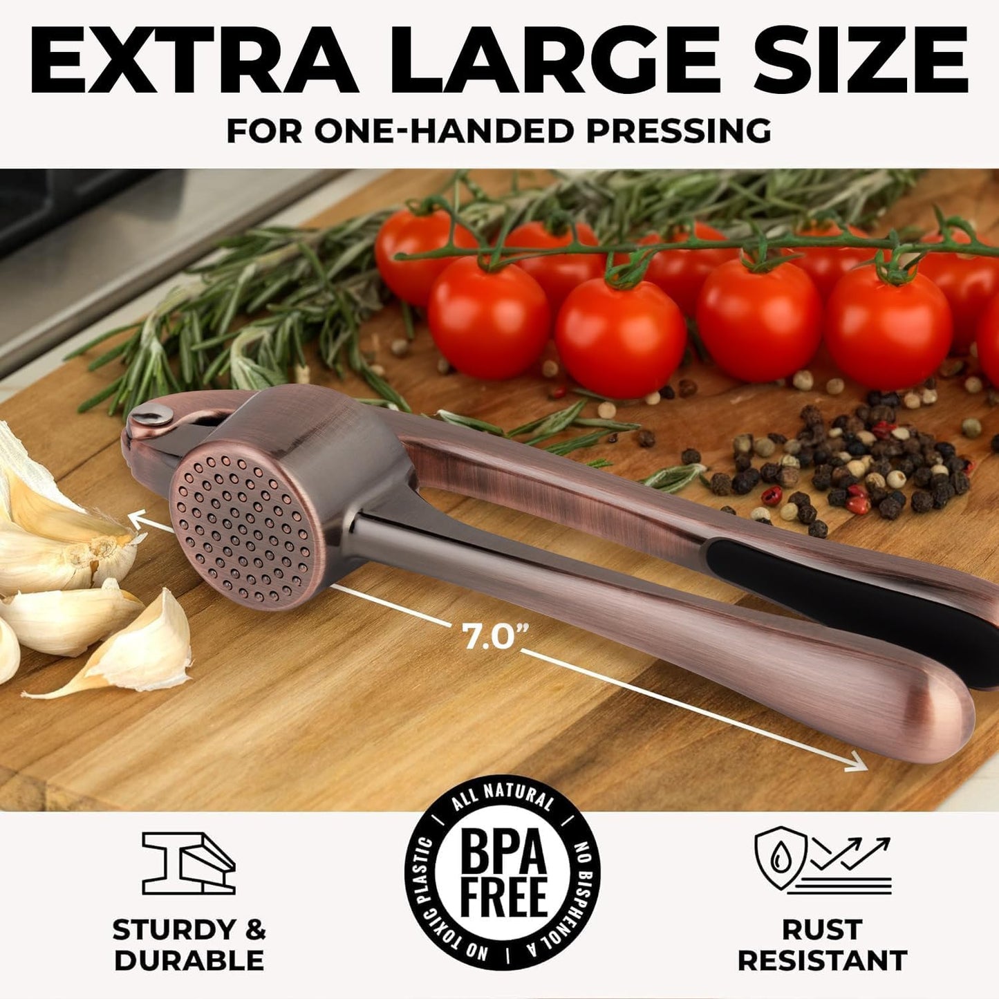 Zulay Kitchen Premium Garlic Press Set - Rust Proof Professional Garlic Mincer Tool - Easy-Squeeze, Easy-Clean with Soft, Ergonomic Handle - Silicone Garlic Peeler & Brush (Silver)