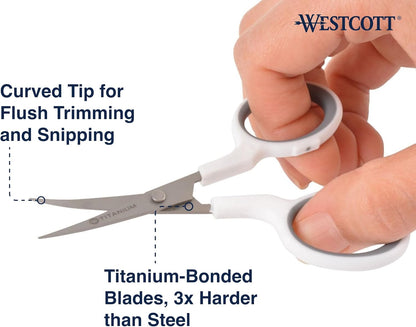 Westcott 5-Inch Micro-Tip Fabric Scissors with Titanium-Bonded Blades - Craft Scissors for Paper and Fabric, Sewing, and More