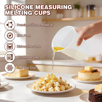 Silicone Measuring Cups Set 125ml + 250ml + 500ml for Cooking Reusable Baking Supplies Silicone Flexible Melting Measure Cup for Butter, Chocolate