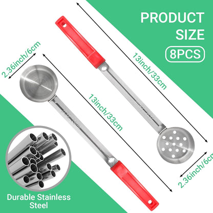8PCS 2oz Portion Control Serving Spoons,Bariatric Serving Utensils Ideal Weight Watchers,Slotted and Unslotted Scoops,Heavy Duty Stainless Steel Utensils for Restaurants/Weight Loss(Red)