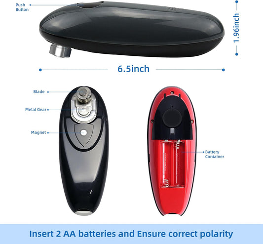 Electric Can Opener,Automatic One-Touch Operation,One Handed Can Opener Battery Operated for Seniors, with Smooth Edge Cutting, Kitchen Gadget（RED)