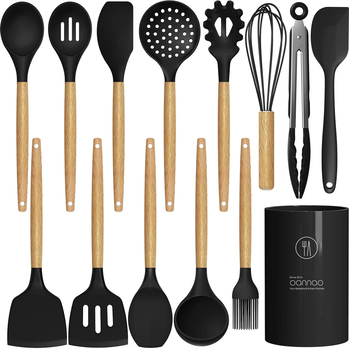 oannao Silicone Cooking Utensils Kitchen Utensil Set - 446°F Heat Resistant Silicone Kitchen Utensils Set, Spatula,Turner Tongs, Spoon, Whisk,Kitchen Gadgets for Nonstick Cookware, BPA Free (Gray)
