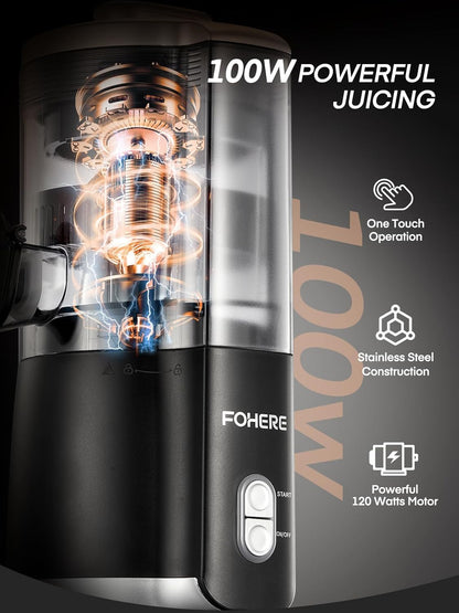 FOHERE Citrus Juicer Electric, Hand-Free Orange Juicer Machine with 2 Interchangeable Cones, Automatic Juice Squeezer for Orange, Lemon, Grape, Pomegranate, Cleaning Brush Included