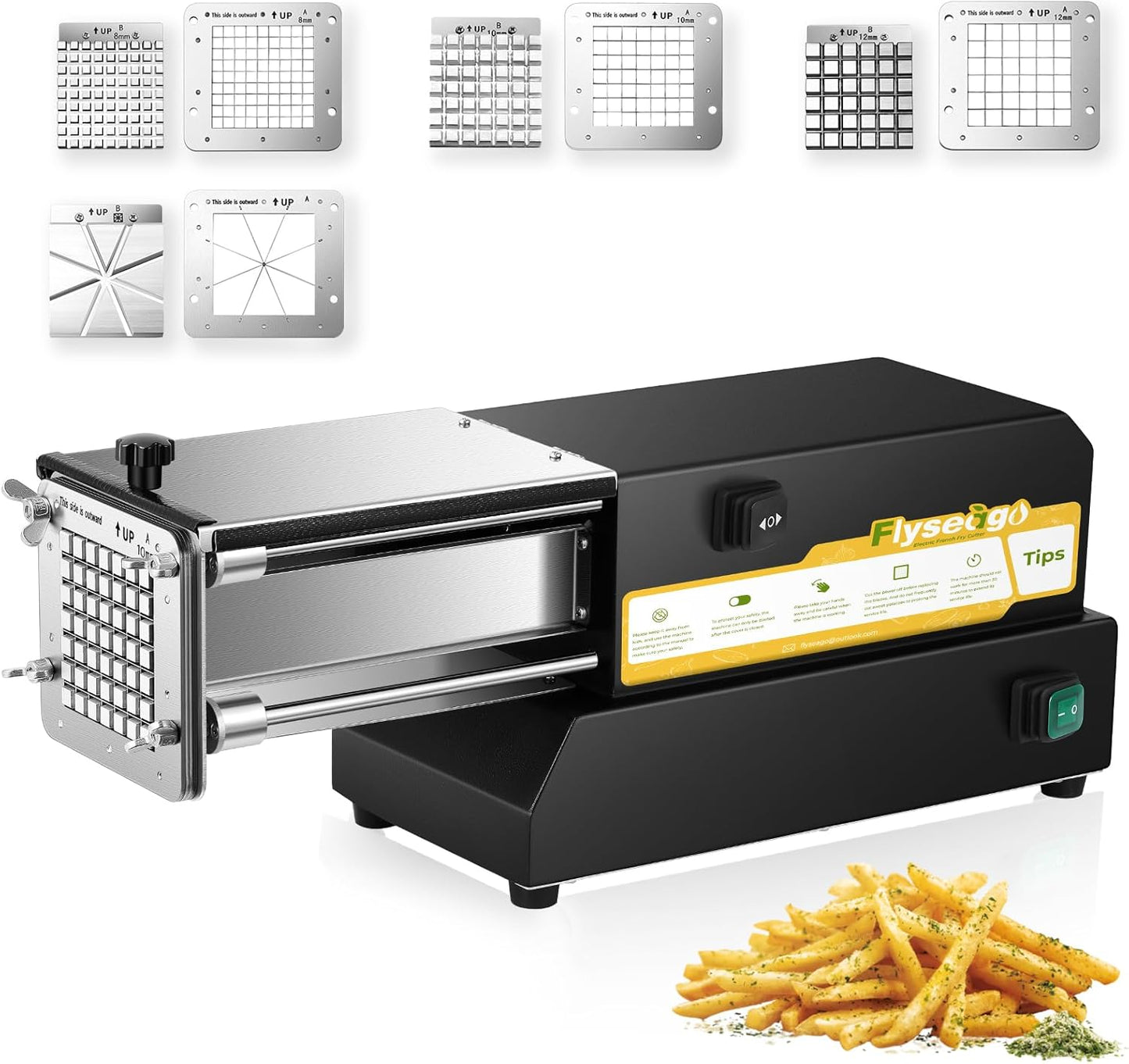 French Fry Cutter Electric Potato Cutter Stainless Steel Professional With 4 Blades For Commercial, Home Use & Cucumbers, Carrots, Sweet Potatoes, Black