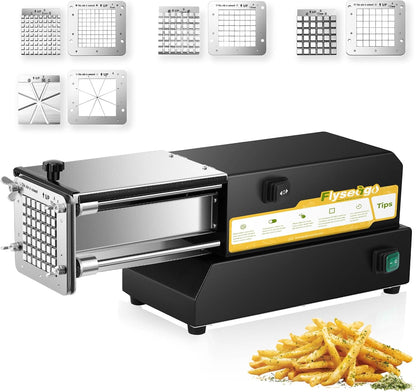 French Fry Cutter Electric Potato Cutter Stainless Steel Professional With 4 Blades For Commercial, Home Use & Cucumbers, Carrots, Sweet Potatoes, Black