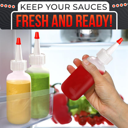 Set of 6 Inverted Condiment Squeeze Bottles 16 oz – Upgraded Design with Added Sealing Gaskets, Self-Closing Valve, Easy-to-Fill Clear Bottles for Sauces, Dressings, Ketchup, Mustard for Everyday Use