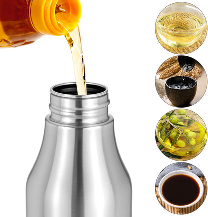 QWORK 304 Stainless Steel Olive Oil Dispenser Bottle, 25oz Oil Decanter with Easy Pour Spout, Anti-Drip Design, 750ml Oil Cruet for Kitchen Cooking & Salad Dressing, 2.9W x 10.2H
