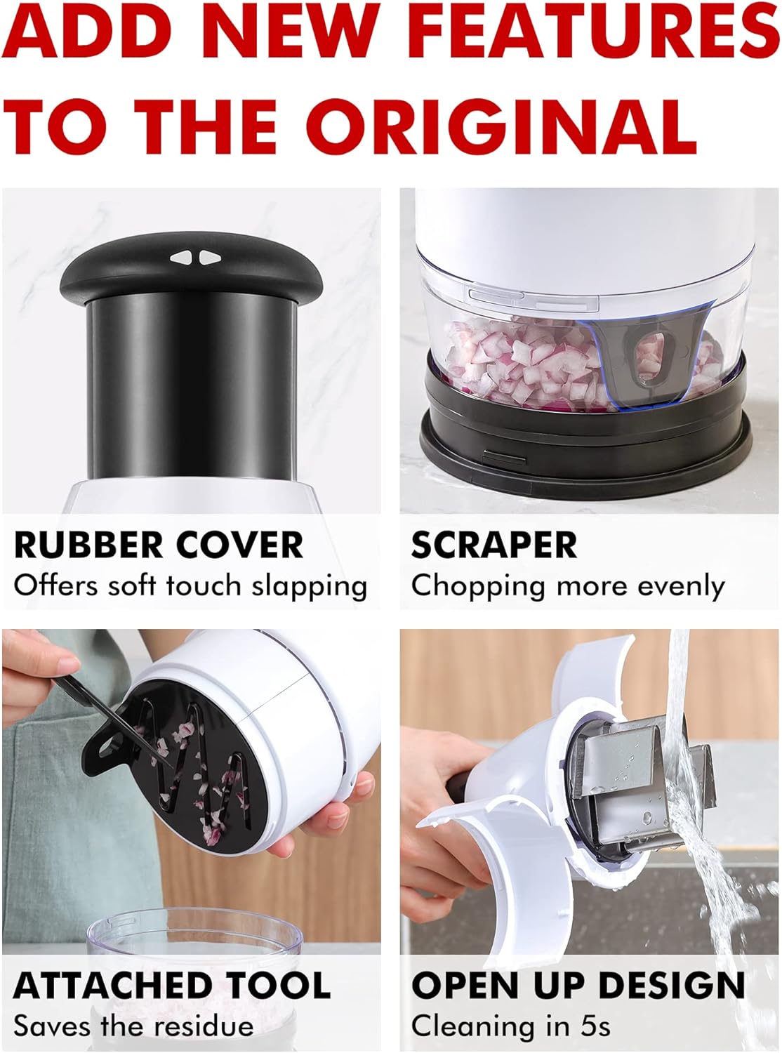 Geedel Food Chopper Vegetable Cutter, Easy to Clean Manual Veggie Onion Garlic Nut Chopper Dicer, Dishwasher Safe Vegetable Chopper with Container for Onions Nuts Garlic Veggies Salads, No BPA, White