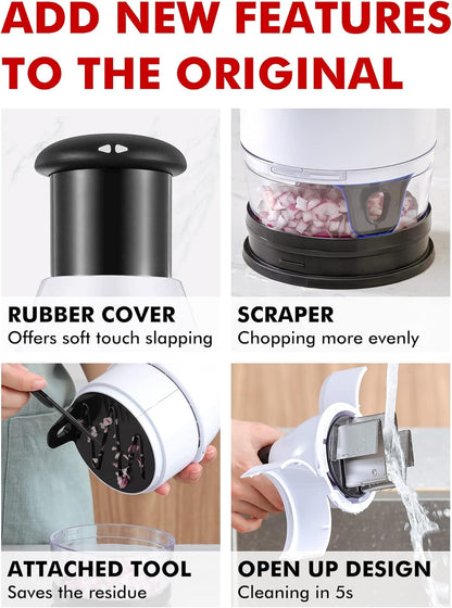Geedel Food Chopper Vegetable Cutter, Easy to Clean Manual Veggie Onion Garlic Nut Chopper Dicer, Dishwasher Safe Vegetable Chopper with Container for Onions Nuts Garlic Veggies Salads, No BPA, White