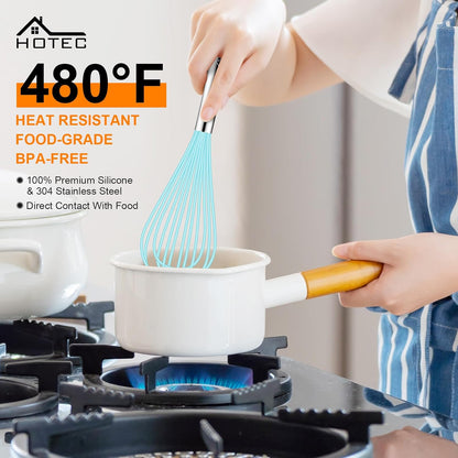 HOTEC 4 Pieces Silicone Whisks Set, Wire Balloon Whisks for cooking Egg Beater, Non-slip Handle Whisk for Non-stick Cookware Perfect for Cooking, Stirring, Beating and Blending (Multicolor)