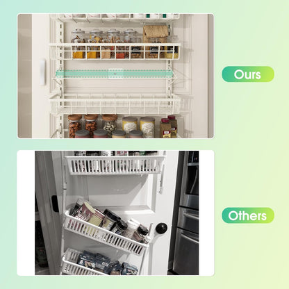 Mefirt White 9-Tier Over The Door Pantry Organizer, Pantry Organization and Storage, Deep Baskets Hanging Heavy-Duty Metal, Wall Spice Rack Seasoning Shelves for Home & Kitchen, Laundry Room Bathroom