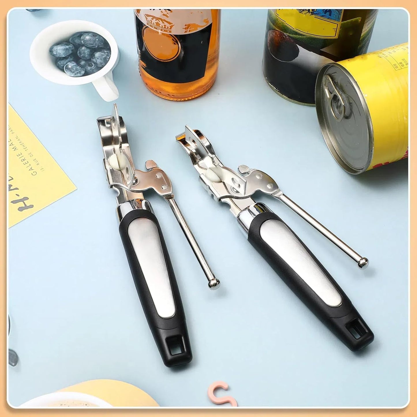 Gisafai 20 Pcs Can Opener Manual Bulk Smooth Edge with Sharp Blade and Soft Non Slip Grip Handle Heavy Duty Handheld Safety Can Opener for Kitchen Restaurant, Black and Silver