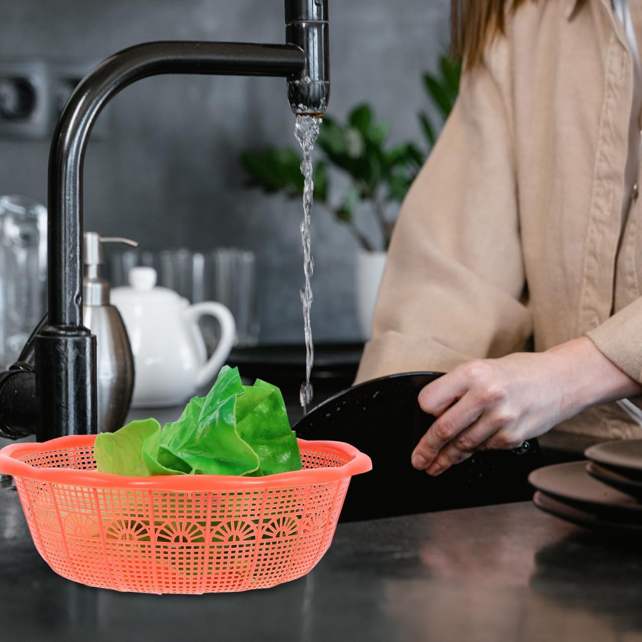 MAGICLULU 10-Pack Plastic Drain Basket 9.05-Inch Multi-Functional Kitchen Colander for Rice Washing and Vegetable Straining with Comfortable Grip