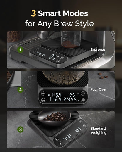 Maestri House S3 Coffee Scale with Timer, 3kg/0.1g Rechargeable Digital Scale, 3 Brew Modes, Adjustable Ratios & Flow Rate Display, Barista-Grade for Pour-Over, Espresso, French Press – Black