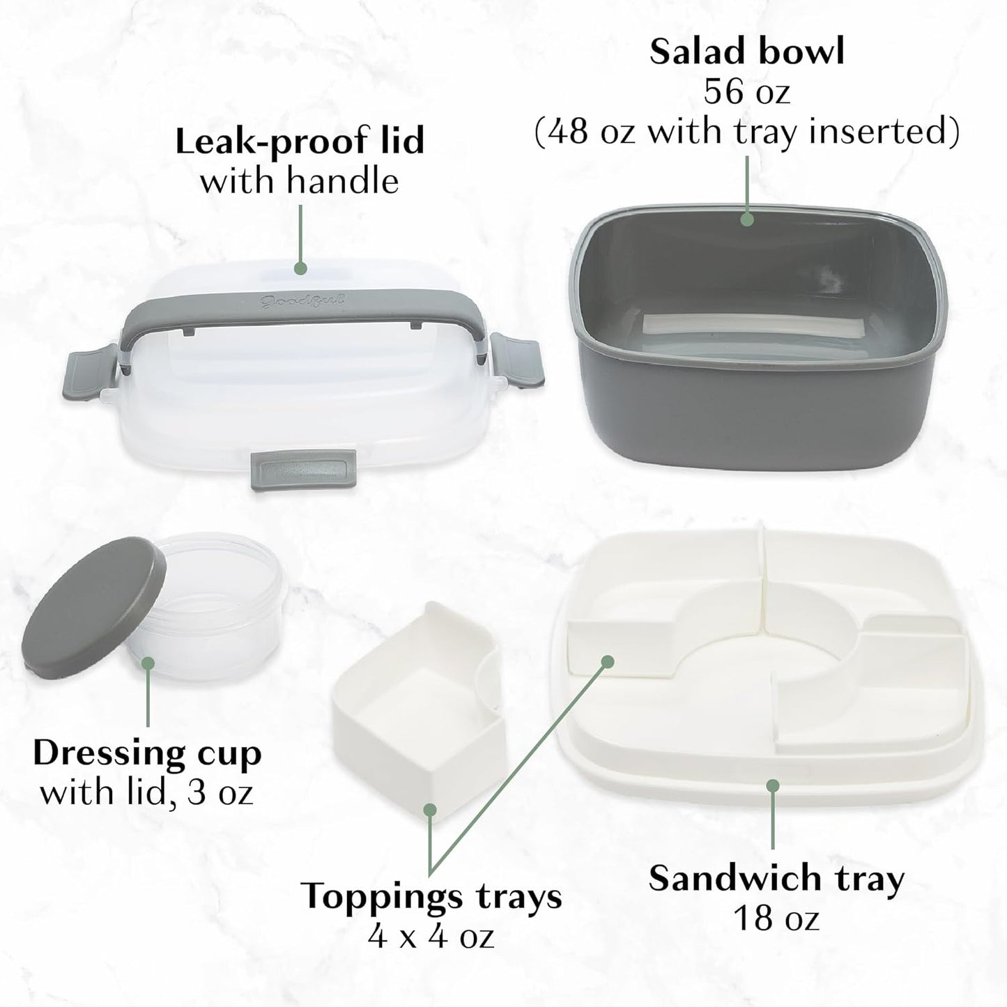 Goodful Stackable Lunch Box Container, Bento Style Food Storage with Removeable Compartments for Sandwich, Snacks, Toppings & Dressing, Leak-Proof and Made without BPA, 56-Ounce, Teal