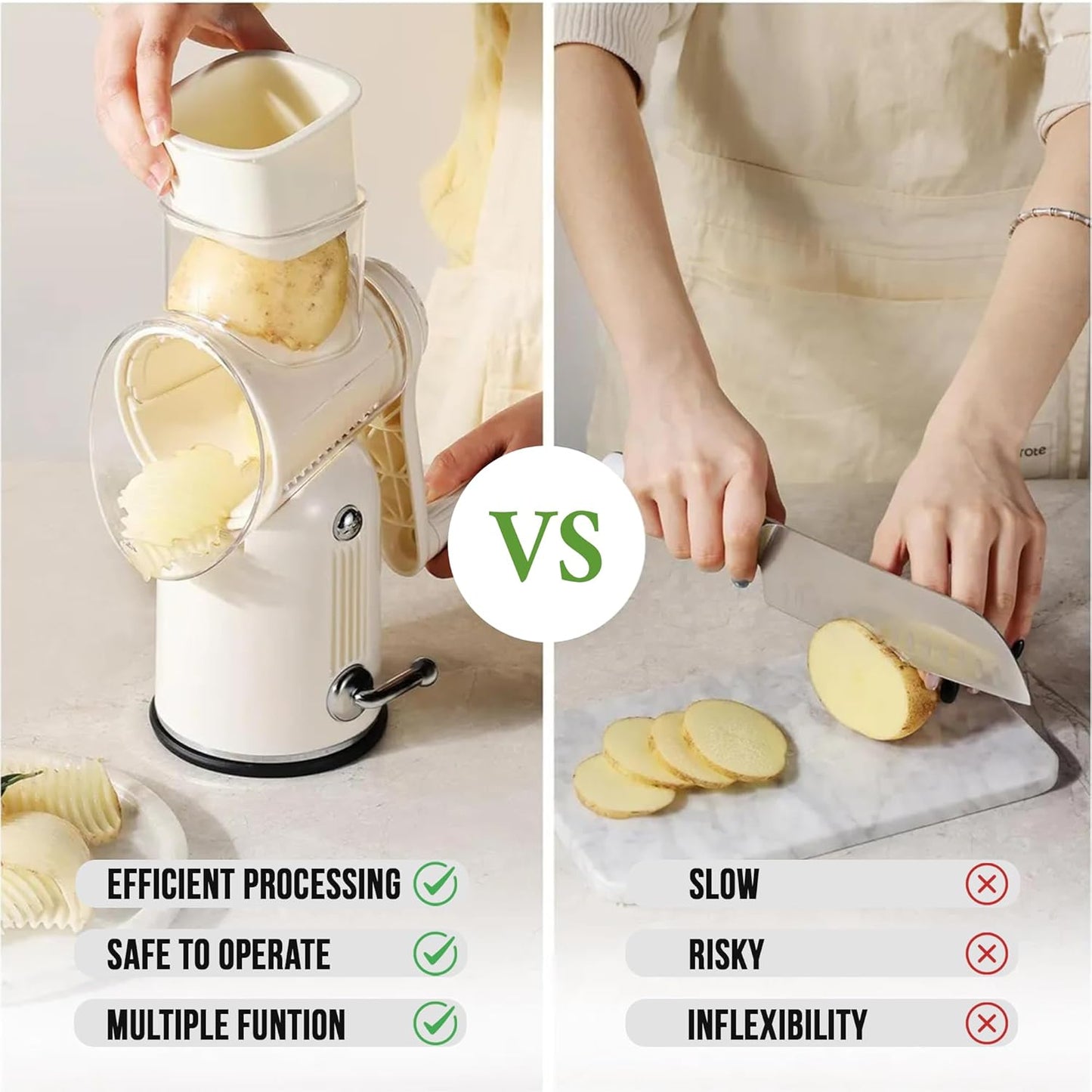 Rotary Cheese Grater with Handle – Multi-Purpose Vegetable Shredder with 5 Interchangeable Blades, Strong Suction Base & Storage Box – Round Mandoline Slicer and Food Chopper for Kitchen
