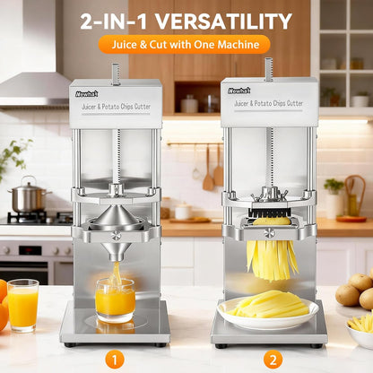 Newhai Electric 2 in 1 Commercial French Fry Cutter & Juicer, Heavy Duty Automatic Potato Cutter & Orange Lemon Juicer, 304 Stainless Steel with 3 Dicer Blade 110volt