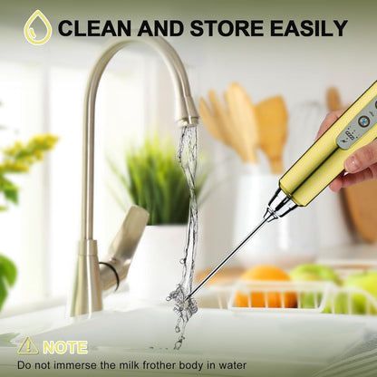 YUSWKO Black Handheld Milk Frother Wand for Coffee, Rechargeable Electric Whisk with 3 Heads 3 Speeds Drink Mixer Coffee Frother For Latte, Cappuccino, Hot Chocolate, Egg